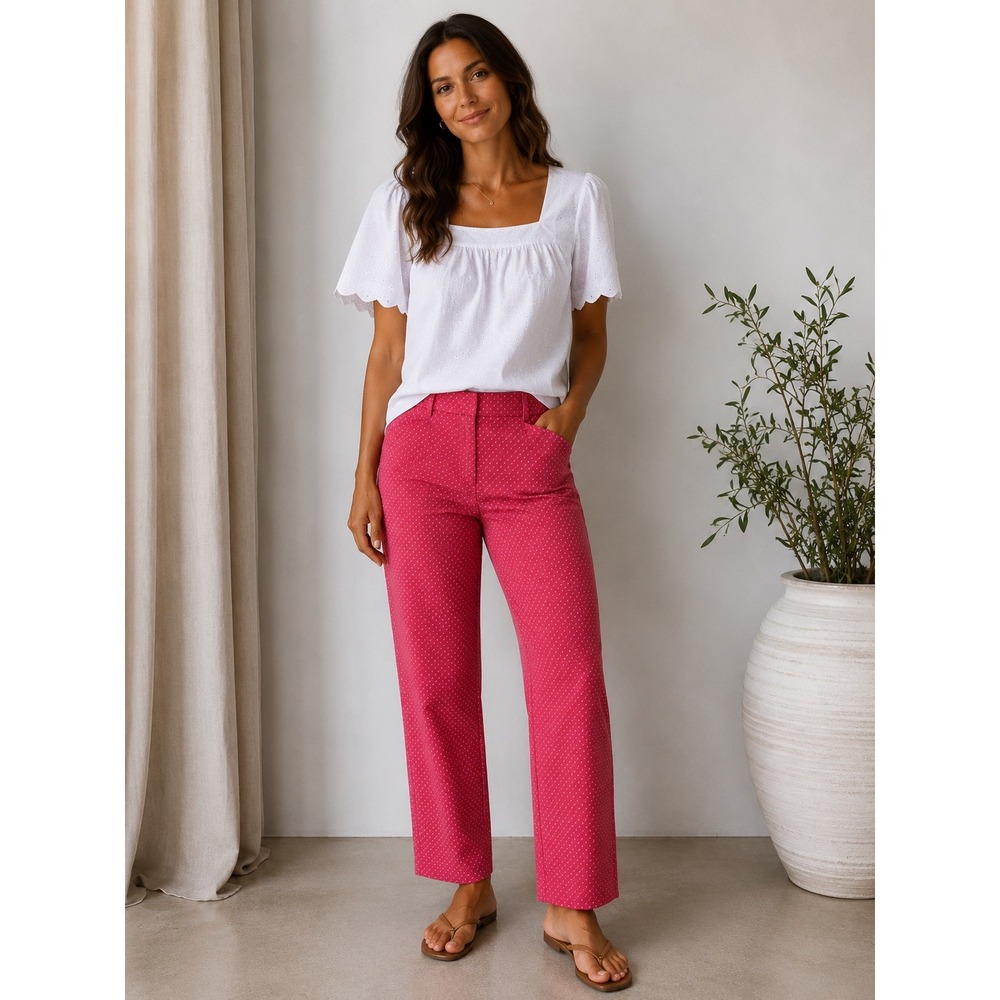 Talbots Curvy Pink Polka Dot Ankle Pants Womens 10 Straight Leg Career Dress
